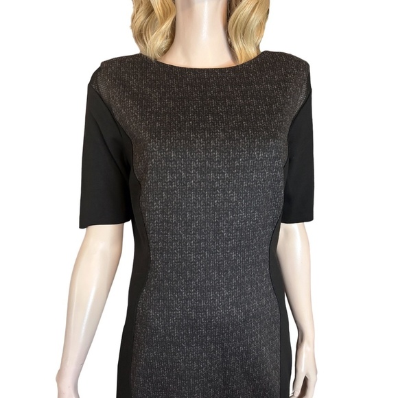 T Tahari Dilana Dress Rayon Blend Sheath Scuba Ashen Mesh Inserts Stretch Lined - Picture 4 of 16